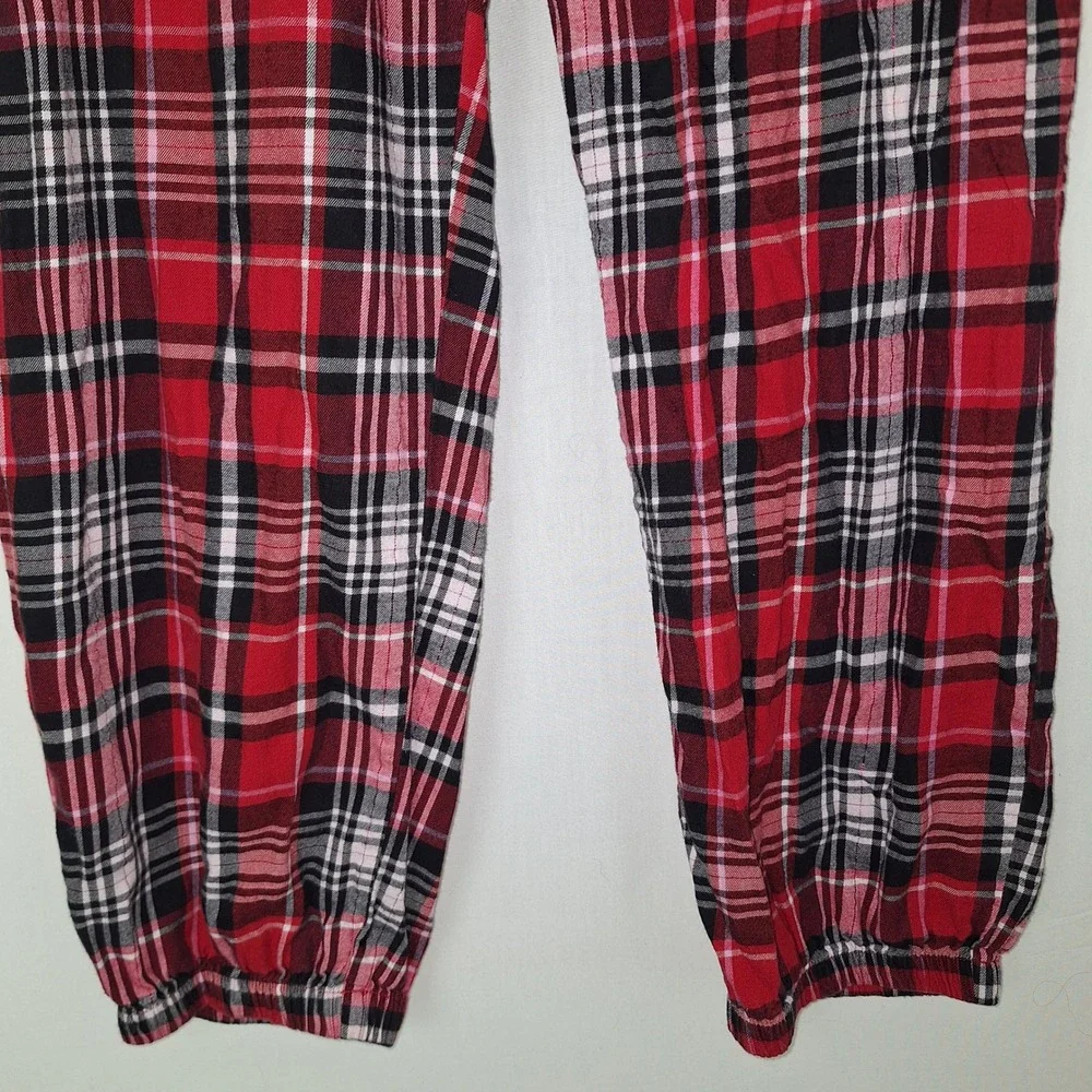 Cozy Plaid Pajama Joggers Victoria's Secret Large Red Black Pants Cuffed Ankles